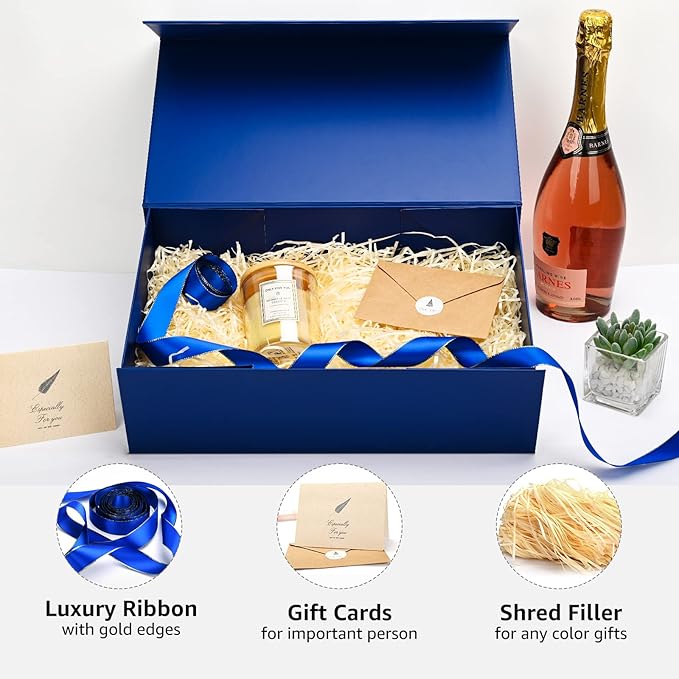 LIFELUM Gift Boxes 5 Pack 13.85 x 8.35 x 4.45 inch, Large Gift Box for Presents with Ribbon,Card,Shredded Paper Filler
