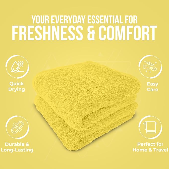 DAN RIVER 100% Cotton Wash Cloths 24 Pack [12x12] Soft & Absorbent Bath Cloths, Gym, Hotels & Spa Perfect for Everyday Use Fingertip Towels, Yellow