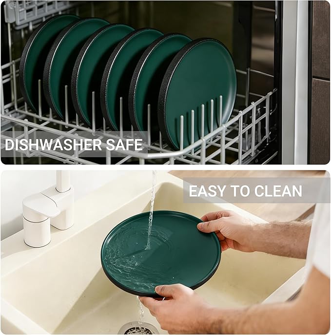 GZG Classic Series - Plates and Bowls Set for 4, 12 Piece Stoneware Dinnerware Sets, Microwave and Dishwasher Safe Lead-Free Handcrafted Ceramic Dishes Set - Malachite Green