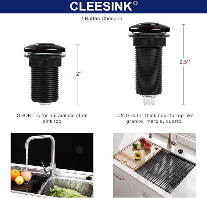 Garbage Disposal Air Switch Kit, Sink Top On Off for disposal By CLEESINK (SHORT/2.5", Oil Rubbed Bronze)