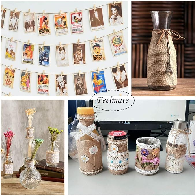 2mm Jute Rope 492Feet Burlap Twine Natural Thick Strong Hemp Cord for Arts Crafts DIY Decoration Gift Wrapping