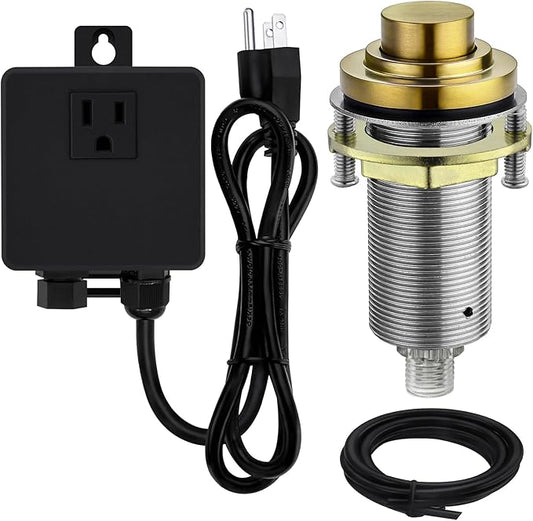 SinkTop Air Switch Kit with Champagne Bronze Long Button (Full Brass) for Garbage Disposal, Single Outlet