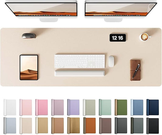 YSAGi Leather Desk Pad Protector, Office Desk Mat, Large Mouse Pad, Non-Slip PU Leather Desk Blotter, Laptop Desk Pad, Waterproof Desk Writing Pad for Office and Home (Eggshell, 47" x 17")