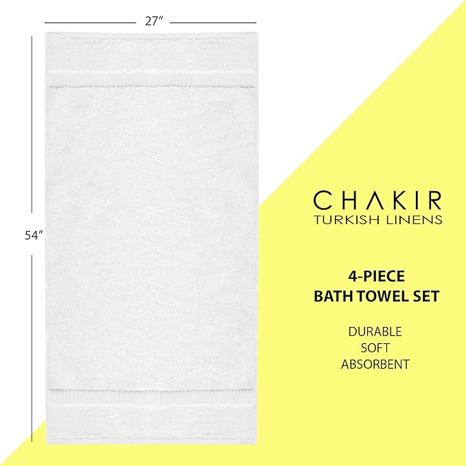 Chakir Turkish Linens | Hotel & Spa Quality 100% Cotton Premium Turkish Towels | Soft & Absorbent (4-Piece Bath Towels, White)