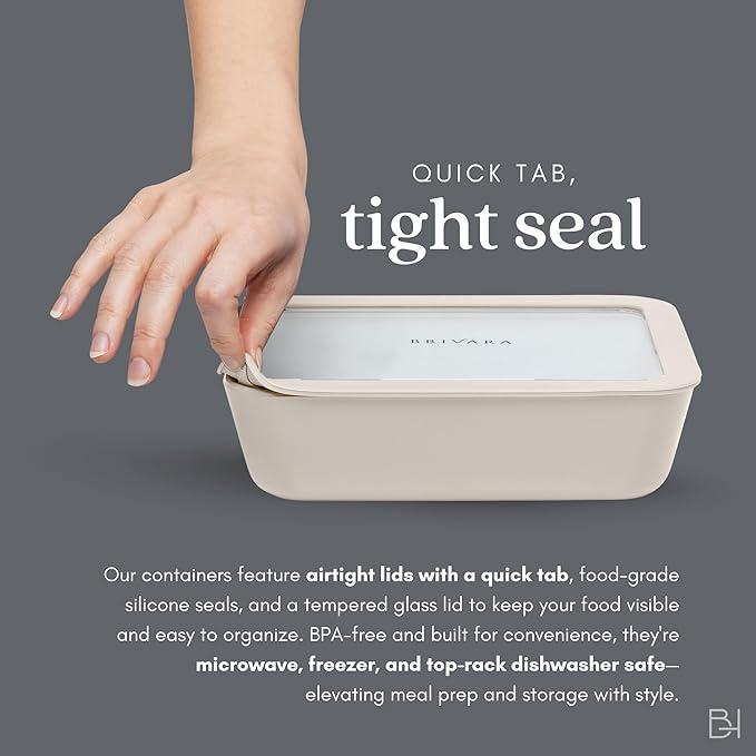 Ceramic Coated Glass Food Storage Containers | No PTFE, PFOA, PFAS, and BPA | Reusable Non Toxic Meal Prep Containers with Glass Lids | Easy To Store | 10 Piece Set [Crema]