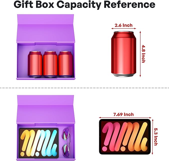 5 Pack Purple Gift Box, 9.5x6x3'' Gift box for Presents with Lids Magnetic Closure Rectangle Collapsible for Bridesmaid Proposal Box, Wedding, Christmas, Halloween, Birthday Gift Packging