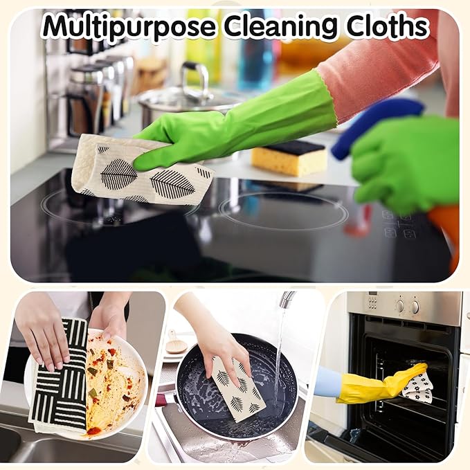 Lucomb 10 Pack Swedish Dish Cloths Reusable for Kitchen, Super Absorbent Kitchen Dishcloth Decorative, Quick Drying Cleaning Cloths Replace Paper Towels for Washing Dishes