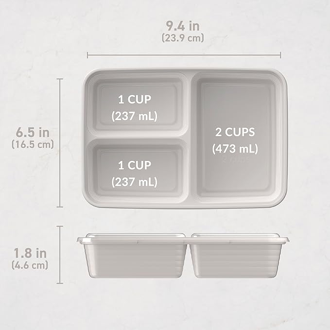 Bentgo Prep - 20-Piece 3-Compartment Reusable Meal Prep Containers with Lids, PFAS & BPA Free Materials, Durable, Microwave, Freezer, & Dishwasher Safe To Go Food Storage (Stone Gray)