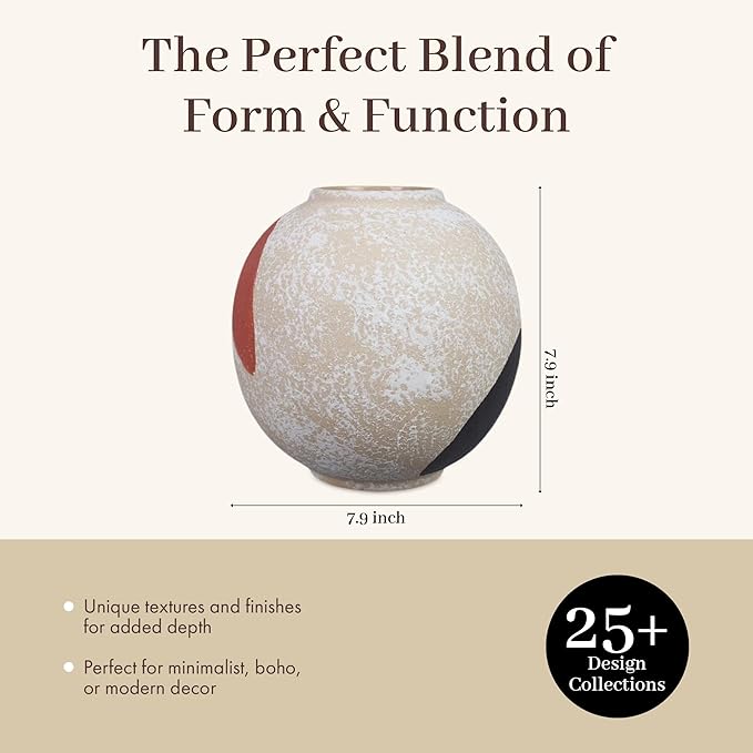 Young's Inc Stoneware Round Tabletop Vase – Modern Artistic Decorative Sphere, Abstract Home Accent for Tables, Shelves & Gifting, 5.9” Tall