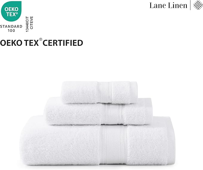 LANE LINEN Luxury Bath Towels Set - 6 Piece 100% CottonBathroom Zero Twist Shower Extra Absorbent Towel Super Soft 2 Hand Wash Cloths White