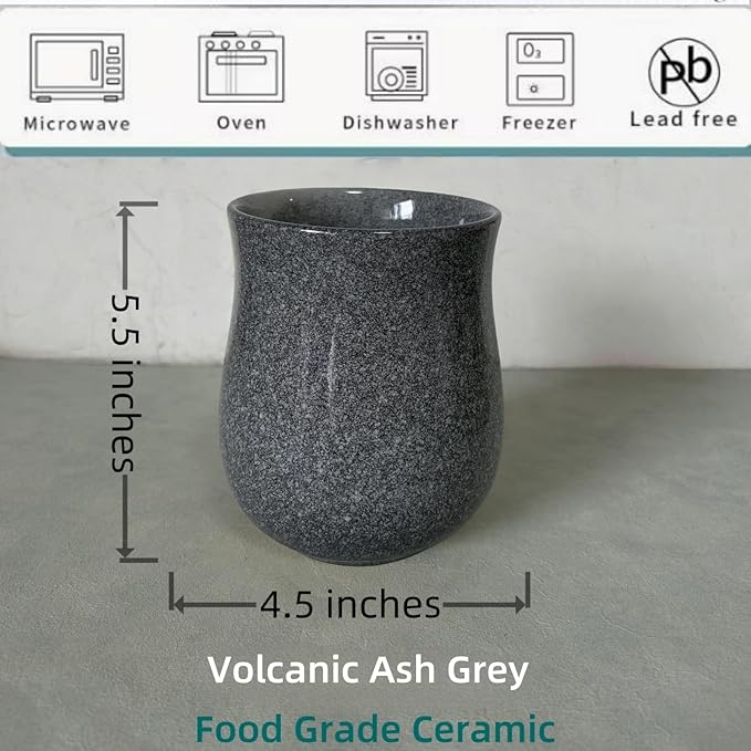 Medium Ceramic Kitchen Utensil Holder for Kitchen Counter Short Cooking Utensil Holder for Countertop Spatula Holder Small Utensil Crock Cutlery Holder Silverware Caddy Flower Vase (Volcanic Ash Grey)