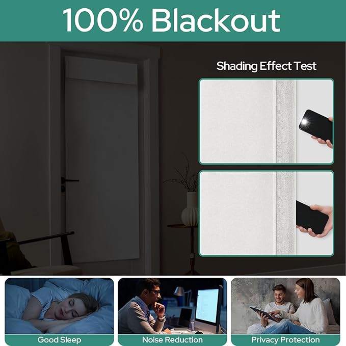 HOMEIDEAS 100% White Linen Blackout French Door Curtains, Privacy Door Window Curtains, 30 X 68 Inch Room Darkening Blinds, Thermal Insulated Shades for Bedroom, 1 Panel