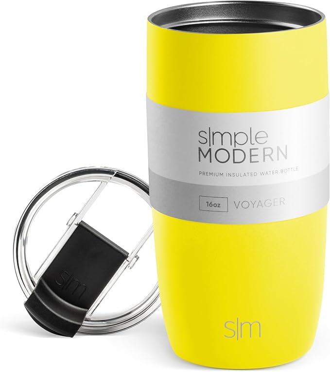 Simple Modern Travel Coffee Mug Tumbler with Flip Lid | Reusable Insulated Stainless Steel Cold Brew Iced Coffee Cup Thermos | Gifts for Women Men Him Her | Voyager Collection | 16oz | Canary