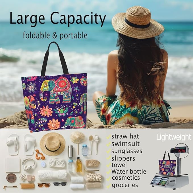 Tote Bag Shoulder Bags for Women Grocery Shopping Bag Reusable Bags Boho-Red Paisley 1