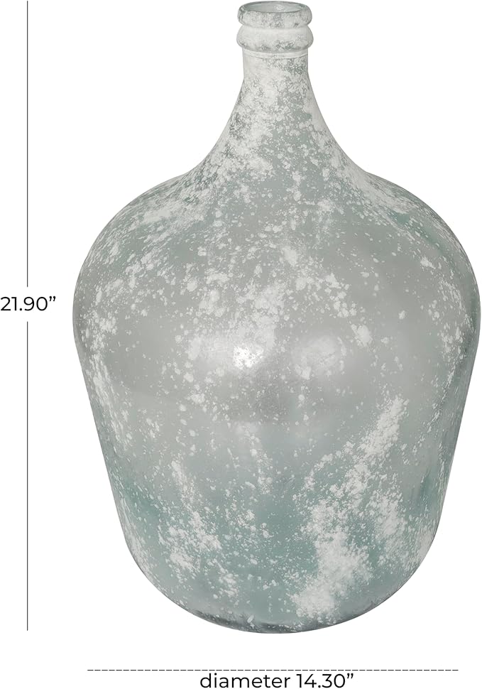 Deco 79 Recycled Glass Handmade Decorative Vase Frosted Spanish Bottle Centerpiece Vase, Flower Vase for Home Decoration 14" x 14" x 22", Clear