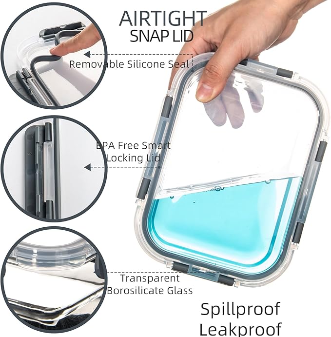 UMEIED Glass Meal Prep Containers - 10 Pack Glass Food Storage Containers with Lids for Lunch, On-the-Go, Leftovers, Pantry Organization - Microwave, Oven, Freezer, and Dishwasher Safe