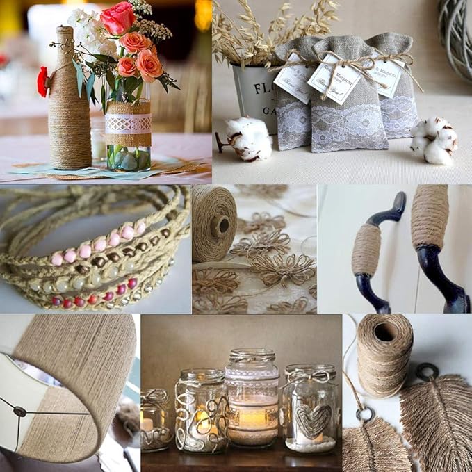 Leecogo Jute Twine 328 Feet 2mm 3Ply Heavy Duty Jute Rope String for Arts Crafts Mason Jars Rustic Decorations Home Gardening Industrial Packing Materials