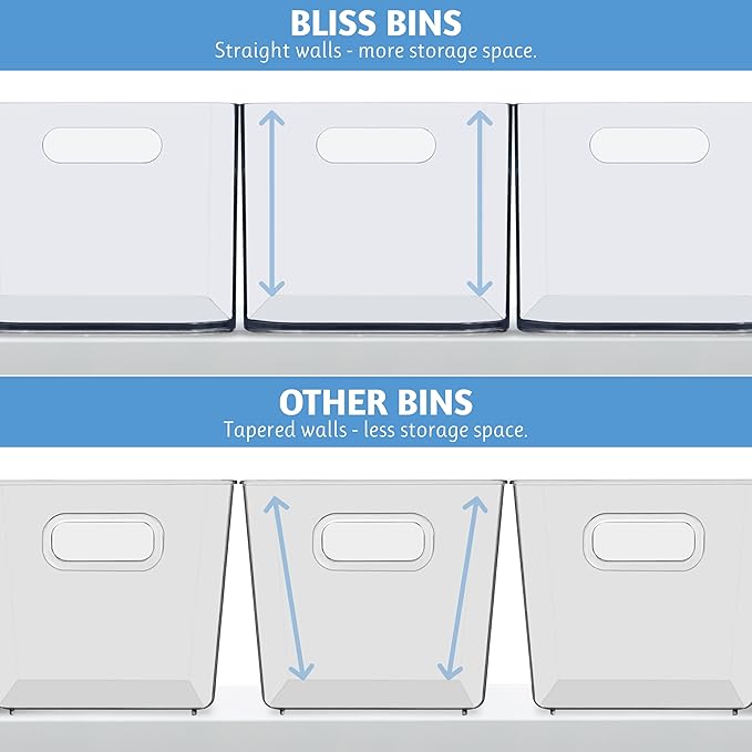 STORi Bliss 10" x 6" Open Clear Pantry Organizer Bin, Set of 4, Plastic Containers with Handle for Kitchen, Fridge, Cabinet, Closet, Bathroom, Undersink Storage Made in USA