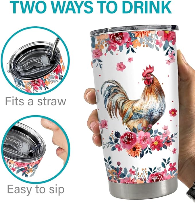 SANDJEST Chicken Tumbler - 20oz Stainless Steel Insulated Coffee Travel Mug Cup Gifts for Women, Girls & Teens for Birthday & Christmas