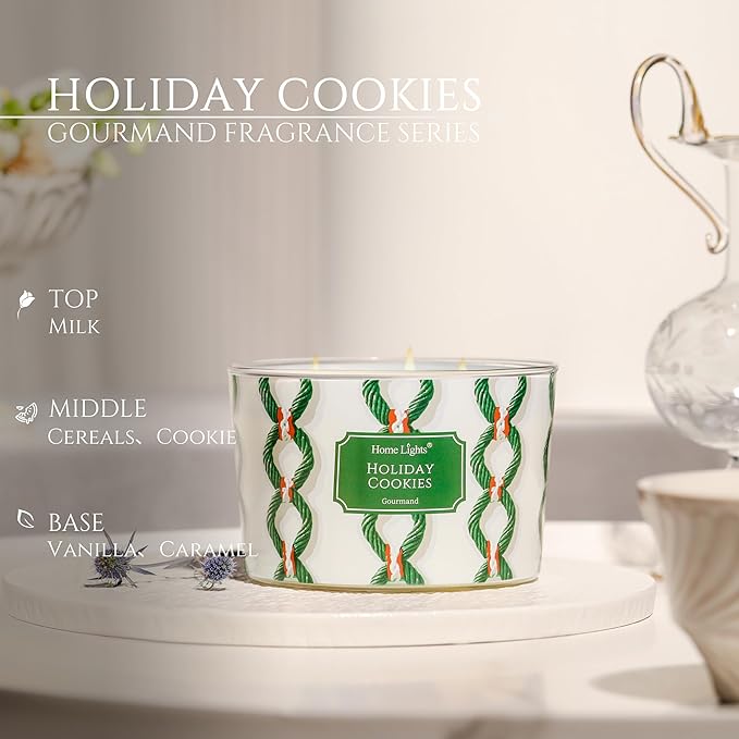 HomeLights 4-Wick Candles for Home Scented - 18oz Soy Wax Blend Candle Long-Lasting Fragrance, Rustic Modern Home Decor and Housewarming Gifts, Holiday Cookies