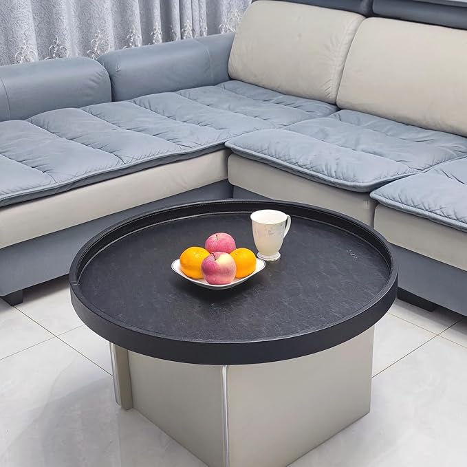 25x25 High-End Light Luxury Leather Round Oversized Tray - Ottoman Coffee Food Serving for Family Dinner, Outdoor Picnic & Party Essentials | Versatile Home Decor Tray(25 inch Black)