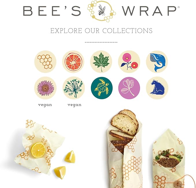 Bee's Wrap Vegan Beeswax Wraps for Food - Cut to Size 14x52" Wax Paper Roll, Made in USA Reusable Waxed Paper & Bowl Covers, Organic Eco-Friendly Alternative to Aluminum Foil, Meadow Magic