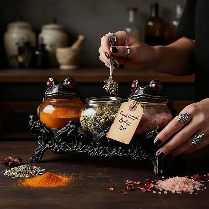 Glass Seasoning Jars, Gothic Apothecary Canister, Glass Candy Jar with Lid, for Kitchen Pantry Cabinet Counter Food Home House Camping