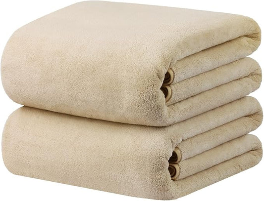 JML Luxury Hotel & SPA Oversized Bath Towels (2 Pack, 40"x80") - 350GSM High-Density Fleece Towel Sets - Super Soft and Absorbent, Lint Free, Fade Resistant Extra Large Bath Sheet, Camel