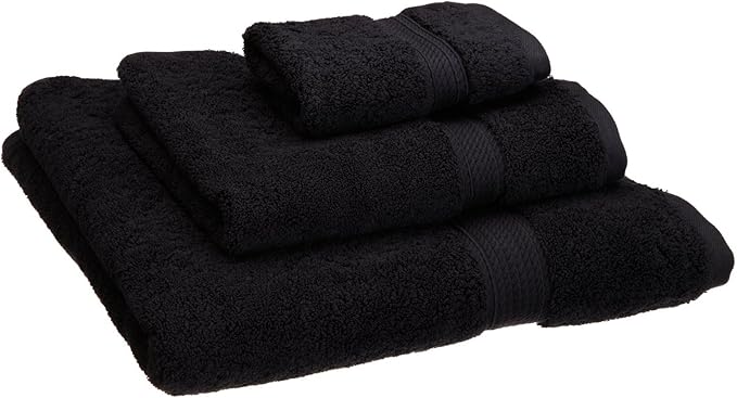 Buckingham Egyptian Cotton 3-Piece Towel Set, Washcloths, Hand Towels, Bath Towels, Black