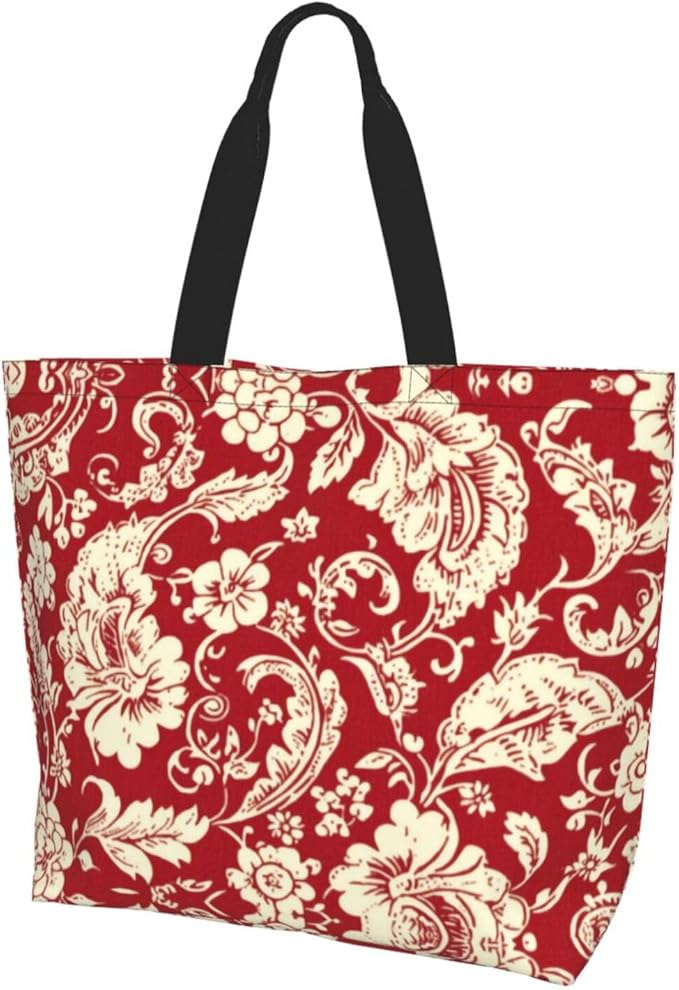 Tote Bag Shoulder Bags for Women Grocery Shopping Bag Reusable Bags Boho-Red Paisley 1