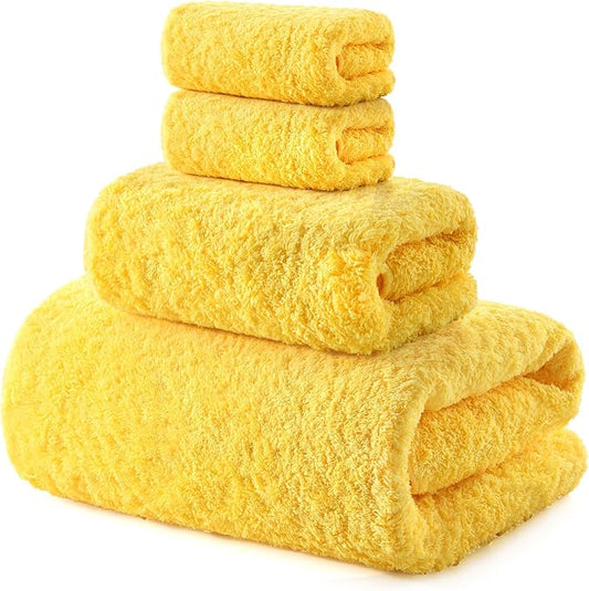 REDKISS Luxury Bath Towel Set of 4, 100% Cotton 900 GSM Premium Bathroom Towels, Ultra Soft, Highly Absorbent & Quick Dry Bath Sheets, No Shedding, Hotel & Home Spa Towel Sets for Adults - Yellow