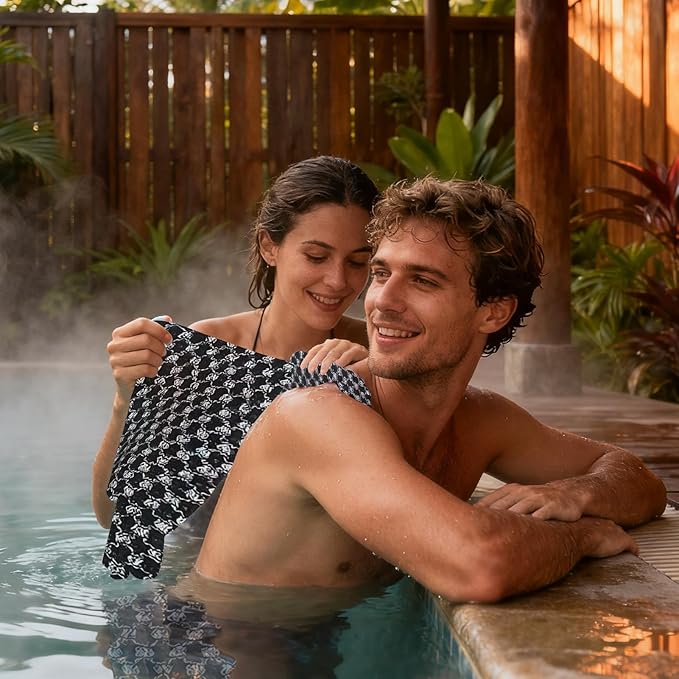 Quick Drying Bath Towel, Gentle Skin, Super Absorbent Cotton, Extendable Back Brush, Home Spa Accessory for Bathroom Shower Sauna Indoor Daily Use Family Adults Kids