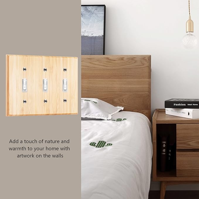 Raw Wood Light Switch Cover Decorative Triple Toggle Wall Plate 6.3" x 4.5" Bamboo Quality Light Switch Plate Cover for Bedroom Kitchen Home Decor (Triple Toggle)