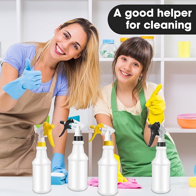 Eccliy 12 Pcs 16 Oz Plastic Spray Bottle, Adjustable Empty Reusable Sprayer for Cleaning, Planting, Water, Bathroom and Kitchen, BBQ, Commercial and Residential(Black, Yellow,Original)