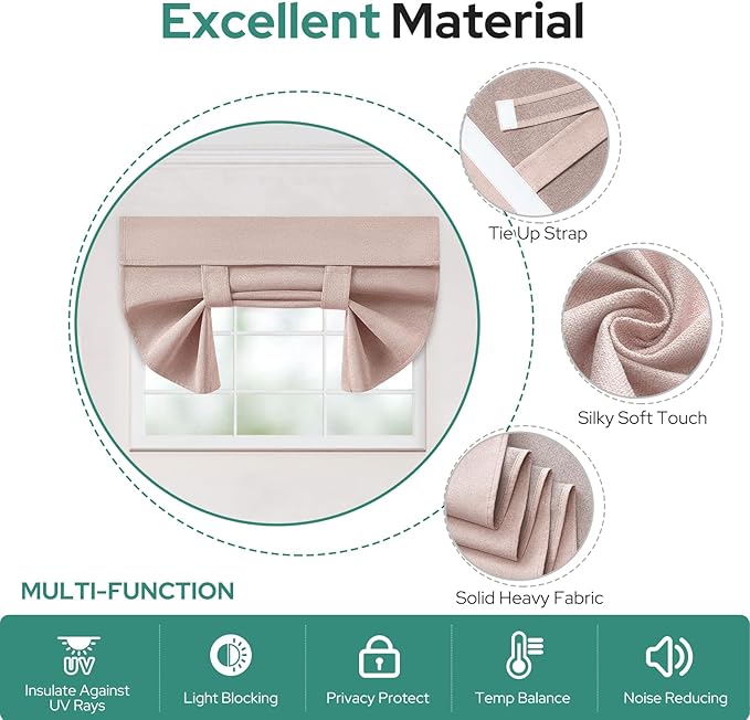 HOMEIDEAS 100% Linen Blackout French Door Curtains, Privacy Small Door Window Curtains, 26 X 20 Inch Shades for Front Window, Thermal Insulated Covering, 1 Panel, Blush Pink