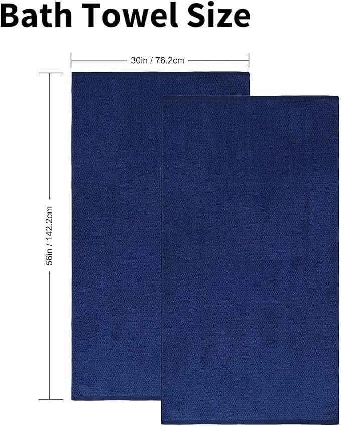 Everplush Diamond Collection Oversized Bath Towel – 2 Pieces, Super Soft & Highly Absorbent, Quick-Drying & Extra Large. Perfect for Bathroom, Pool, Swimming Use(Navy, 30" x 56" 2PK)