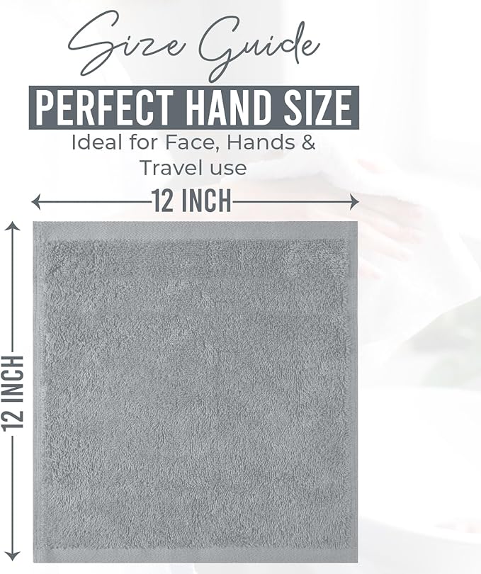 DAN RIVER 100% Cotton Wash Cloths 24 Pack [12x12] Soft & Absorbent Terry Cloth washcloths, Gym, Hotels & Spa Perfect for Everyday Use Fingertip Towels, Silver