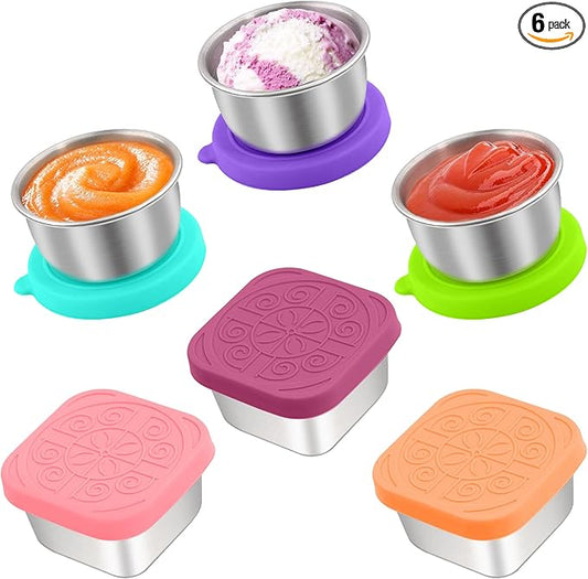 6 PCS Salad Dressing Container to Go,Handy Leakproof Stainless Steel Meal Prep Containers Reusable,Sauce Containers for Lunch Box, Picnics, Travel, Office and Kitchen Storage-1.6oz+2.7oz