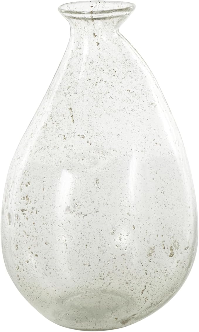 Deco 79 Glass Decorative Vase Speckled Centerpiece Vases with Brown Accents, Flower Vases for Home Decoration 7" x 7" x 12", Clear