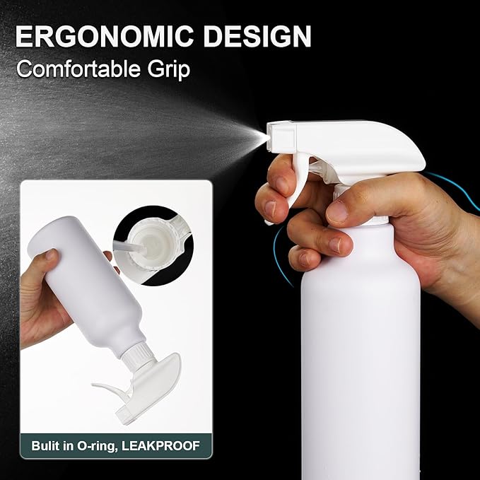 Spray Bottles Plastic Spray Bottle for Hair Mist/Stream Heavy Duty Empty Spray Bottles for Cleaning Solutions, Plants, Cooking (16.9oz-White)