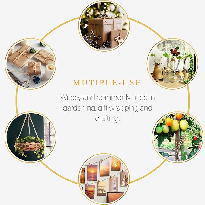 Garden Twine 3mm, 328 Feet Natural Jute Twine for Garden, Crafts, Gifts Wrapping, Packing and Home Decor