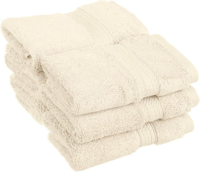BLUENILEMILLS BNM Egyptian Cotton 6-Piece Towel Set, Includes 6 Face Towels, Attached Loop for Easy Hanging and Storage, Hotel Quality, Perfect for Bathroom, Gym, Shower Space, or Spa, Cream