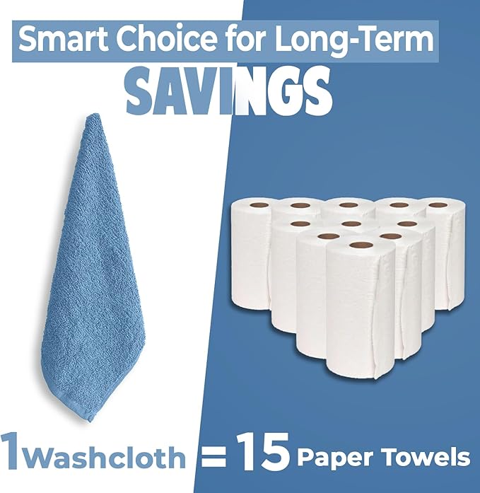 DAN RIVER 100% Cotton Wash Cloths 24 Pack [12x12] Soft & Absorbent wash rag, Gym, Hotels & Spa Perfect for Everyday Use Fingertip Towels, M-Blue