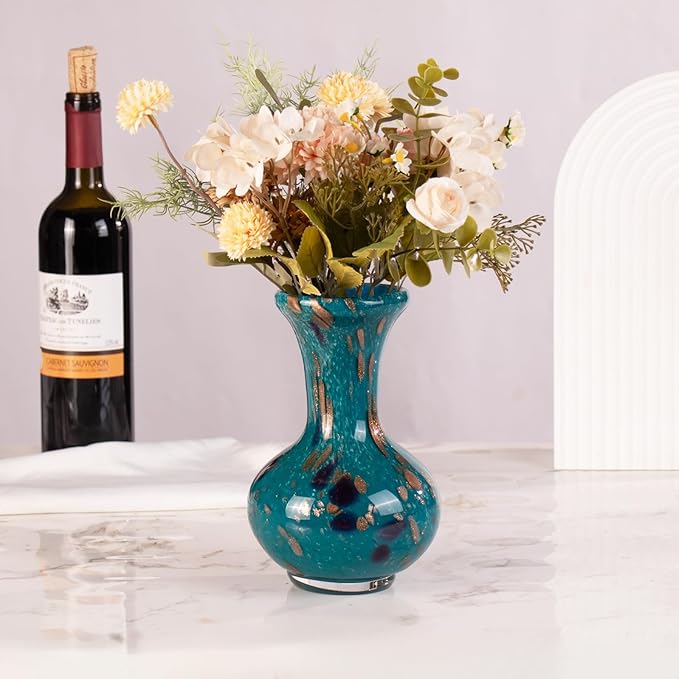 KAMMAK Colored Glass Vase, Beautiful Hand Blown Decorative Vase, Modern Art Vase for Flower Mantle Dining Table Centerpiece, Entryway Living Room Wedding Decoration, FH003