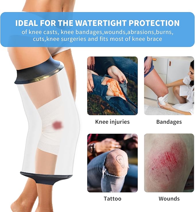 Knee Cast Cover for Shower, Waterproof Bandage and Cast Protector for Knee Replacement Surgery, Wound, Burns Watertight Protection Reusable,