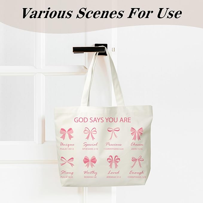 Pink Bow Canvas Tote Bag