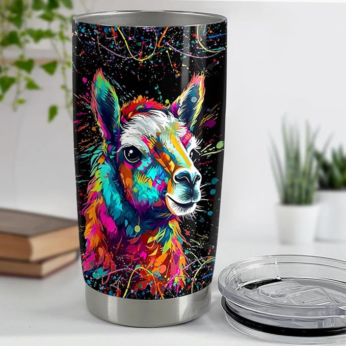 SANDJEST Llama Tumbler - 20oz Stainless Steel Insulated Coffee Travel Mug - Llama Gifts for Women, Girls & Teens, Christmas, Birthday