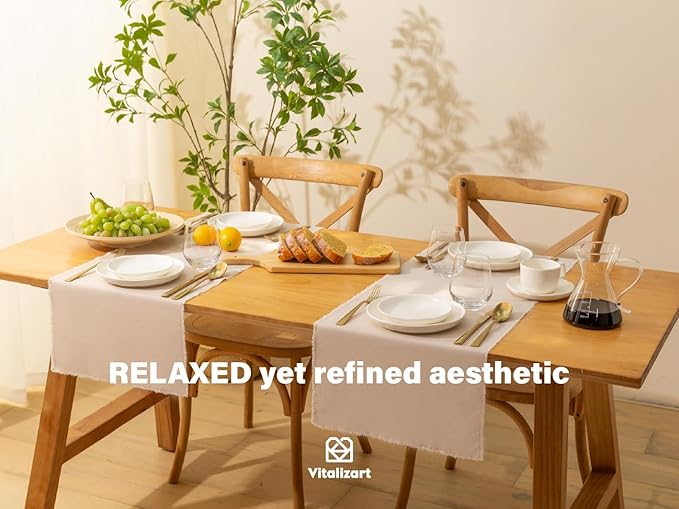 Vitalizart Table Runner 14 x 36 Inches Long Tan Cotton Linen Table Runners for Rustic Home Decorations Dining Room Wedding Decor Reception Bridal Shower Thanksgiving Christmas