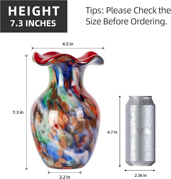 KAMMAK Colored Glass Vase, Beautiful Hand Blown Decorative Vase, Modern Art Vase for Flower Mantle Dining Table Centerpiece, Entryway Living Room Wedding Decoration, FH018