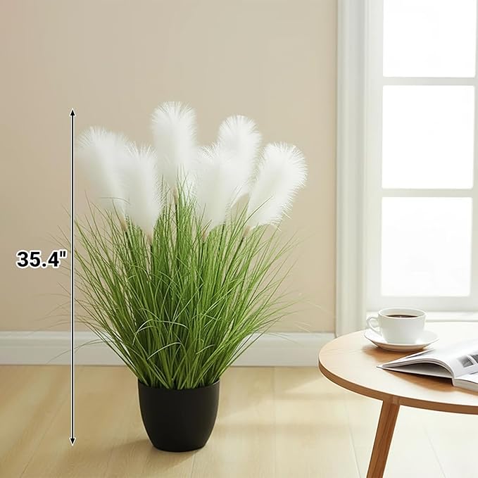 35" Artificial Potted Plant with Reed Flowers, Tall Faux Pampas Greenery for Indoor Home Decor, Living Room, Lobby, Bathroom, Wedding